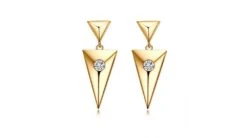 Pendants D'oreilles Triangles Or Jaune. Diamants 0.10ct