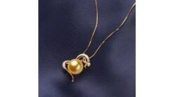 Pendentif Noeud Gansé - Or Jaune, Perle D'Australie Dorée. Diamants -Maria || Simplicity Soldes pap045 5