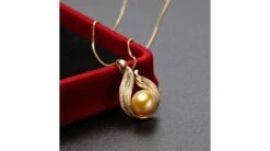 Pendentif Douce Végétale - Perle Dorée - Or Jaune, Diamants -Maria || Simplicity Soldes pap046 5