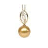 Pendentif Feuilles D'or Diamantées - Perle D'Australie Dorée