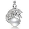 Pendentif Chat - Perle D'Australie, Or, Diamants - Kingdom Of Animals