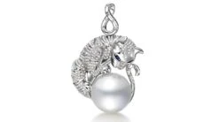 Pendentif Chat - Perle D'Australie, Or, Diamants - Kingdom Of Animals