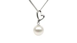 Pendentif Cœur De Cupidon Or Blanc - Perle D'eau Douce Blanche