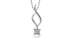 Collier Pendentif Diamant - Solitaire Fleur 0.06ct - Or Blanc