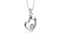 Pendentif Coeur De Rose - Diamants, Or Blanc