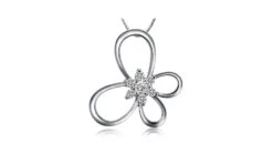 Pendentif Fleur En Papillon - Or Blanc 18 Carats - Diamants 0.10ct