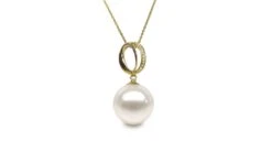 Pendentif O - Bandelette Or Jaune Enlacée - Perle Culture, Diamants