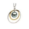 Pendentif 2 Anneaux Superposés - Perle De Tahiti - Or Jaune Et Blanc