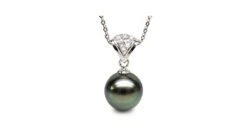Pendentif Classique - Perle De Tahiti Grise Foncée - Or Blanc, Diamant