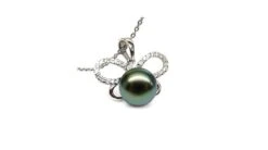 Pendentif Papillon - Perle De Tahiti Bronze Foncée - Or Blanc, Diamants