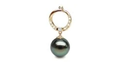Pendentif Circle - Perle Tahiti Noire, Bleue Verte - Or Jaune, Diamants