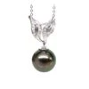 Création Pendentif Feuilles - Perle Tahiti Noire Paon - Or Blanc, Diamants