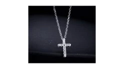 Pendentif Religieux Forme Croix Or Blanc, Diamants -Maria || Simplicity Soldes pwd096 4