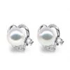 Boucles D'oreilles Clous - Perles Akoya - Or Blanc Et Diamants