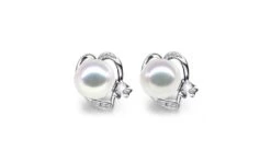 Boucles D'oreilles Clous - Perles Akoya - Or Blanc Et Diamants