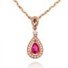Pendentif Princesse Or Rose 18cts - Rubis Poire Et Diamants