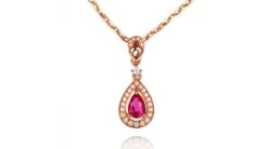 Pendentif Princesse Or Rose 18cts - Rubis Poire Et Diamants