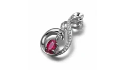 Pendentif Cygne Or Blanc - Rubis Et Diamants En Pendeloque