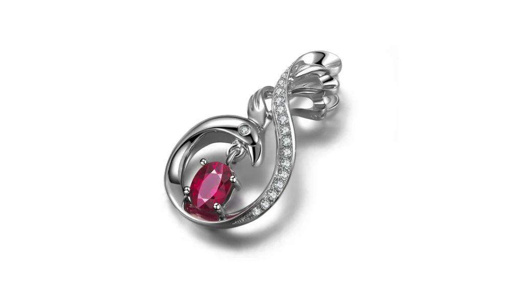 Pendentif Cygne Or Blanc - Rubis Et Diamants En Pendeloque 1 Pendentif Cygne Or Blanc - Rubis Et Diamants En Pendeloque