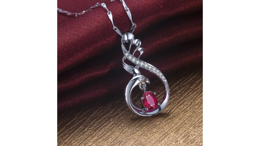 Pendentif Cygne Or Blanc - Rubis Et Diamants En Pendeloque 2 Pendentif Cygne Or Blanc - Rubis Et Diamants En Pendeloque – Image 2