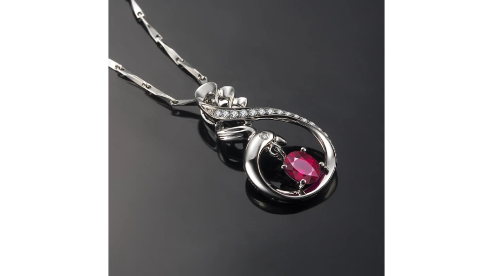 Pendentif Cygne Or Blanc - Rubis Et Diamants En Pendeloque 4 Pendentif Cygne Or Blanc - Rubis Et Diamants En Pendeloque – Image 4