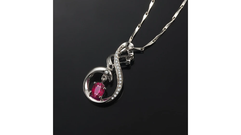 Pendentif Cygne Or Blanc - Rubis Et Diamants En Pendeloque 3 Pendentif Cygne Or Blanc - Rubis Et Diamants En Pendeloque – Image 3