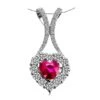 Pendentif Coeur Or Blanc - Rubis Et Diamants En Pendeloque