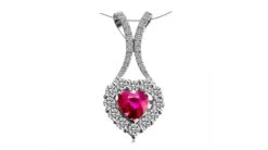 Pendentif Coeur Or Blanc - Rubis Et Diamants En Pendeloque