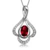 Pendentif Solitaire Or Blanc - Rubis Et Diamants En Pendeloque