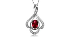 Pendentif Solitaire Or Blanc - Rubis Et Diamants En Pendeloque