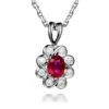 Pendentif Fleur Rubis Diamant En Or Blanc