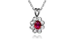 Pendentif Fleur Rubis Diamant En Or Blanc