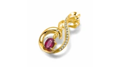 Pendentif Cygne Or Jaune - Rubis Et Diamants En Pendeloque