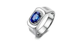 Chevalière Homme Or Blanc. Saphirs, Diamants 2.17ct