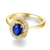 Bague Saphir Bleu. Or Jaune, Diamants Myriade