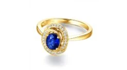 Bague Saphir Bleu. Or Jaune, Diamants Myriade