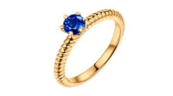 Bague Or Jaune Monture Torsadée. Saphir Bleu 0.55ct