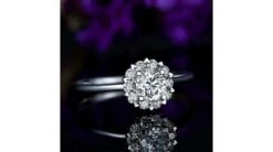 Bague Or Blanc Solitaire - Coeur Caillouté - Diamants Pavés | Coeur Caillouté -Maria || Simplicity Soldes sdw052 20 4