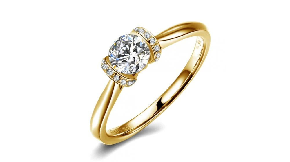 Diamants Sertis - Or Jaune 18 Carats - Bague Solitaire 1 Diamants Sertis - Or Jaune 18 Carats - Bague Solitaire