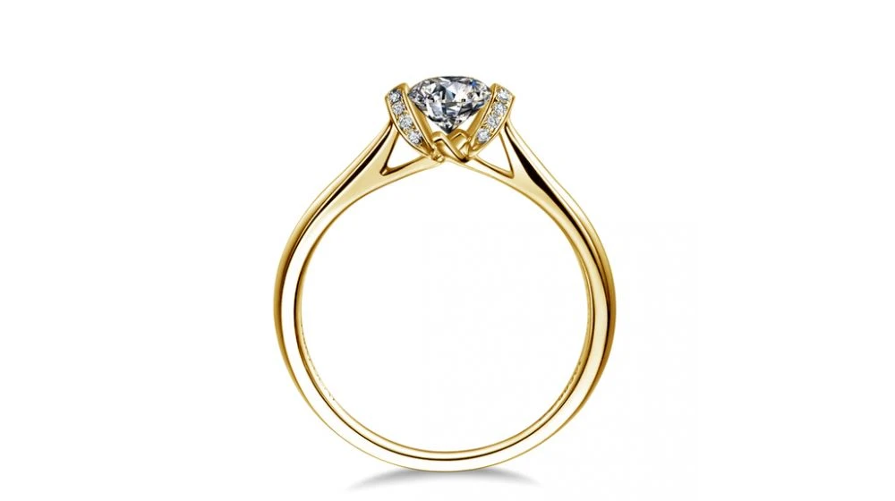 Diamants Sertis - Or Jaune 18 Carats - Bague Solitaire 3 Diamants Sertis - Or Jaune 18 Carats - Bague Solitaire – Image 3