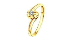 Solitaire Bague Fleur D'amour Diamantée - En Or Jaune - Paul Verlaine
