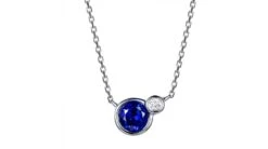 Collier Pendentif Or Blanc, Saphir Et Diamant Sertis Clos