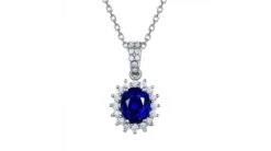 Pendentif Or Blanc Diamants Et Saphir 1.50cts