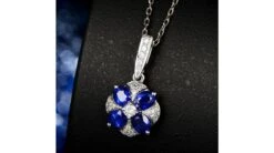Pendentif Solitaire Fleur Bleue. Or Blanc, Saphirs Et Diamants -Maria || Simplicity Soldes spw016 12