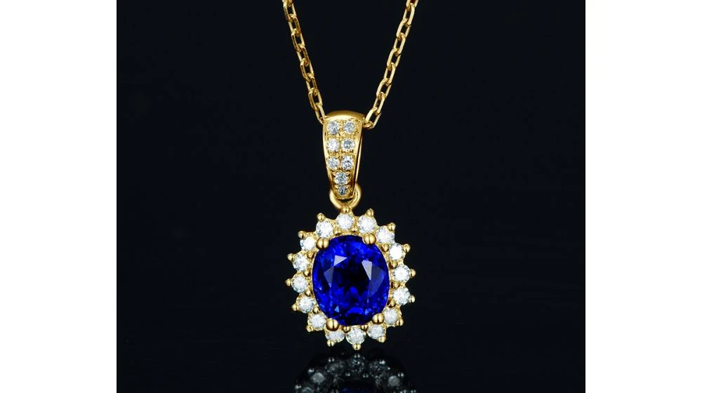 Pendentif Or Jaune Diamants Et Saphir 1.50cts 6 Pendentif Or Jaune Diamants Et Saphir 1.50cts – Image 6