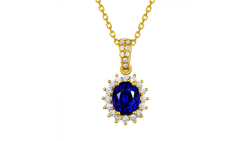 Pendentif Or Jaune Diamants Et Saphir 1.50cts 1 Pendentif Or Jaune Diamants Et Saphir 1.50cts